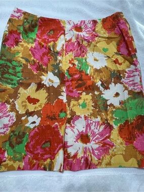 Talbots Yellow Floral Mini Skirt with Pink & Brown Accents